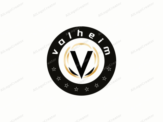 This is a minimalist logo featuring a stylized, modern design. The logo comprises a large, bold, black capital letter "V" set in the center, occupying most of the composition. Surrounding the "V" are three overlapping, concent