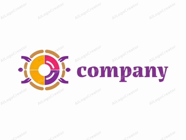 a circular shape divided into four equal parts by a black line. Each quadrant features a distinct color: the top left quadrant is a vibrant red, the top right quadrant is a bright yellow, the bottom left quadrant is a deep purple, and the