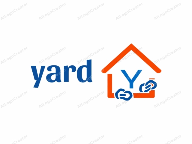 This logo is designed in a minimalistic, modern style with a flat color palette. It features a simplified house shape in the upper part of the image, depicted in bright orange. The house has a triangular roof and rectangular walls. The roof and