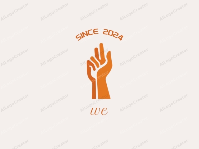 Dies ist ein minimalistisches Logo, das zwei stilisierte Hand-Silhouetten in einem orange-braunen Farbton zeigt. Die linke Hand ist erhoben, mit gespreizten Fingern und der Handfläche nach außen. Die rechte Hand ist etwas tiefer und leicht positioniert