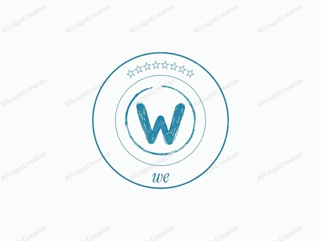 Das Logo ist ein einfaches, minimalistisches Design mit einem großen, fettgedruckten, kleingeschriebenen "w" in einem rauen, texturierten und handgezeichneten Stil. Das "w" ist in einem mittelblauen Farbton gehalten, was ihm einen verspielten und leicht rustikalen Look verleiht.