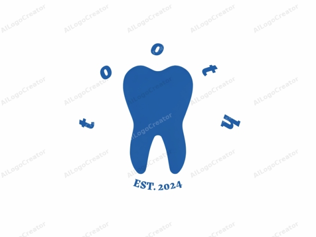 이것은 측면에서 본 치아를 묘사한 간단하고 미니멀한 로고입니다. 치아는 단색의 딥 블루 색상으로 렌더링되어 평평하고 2차원적인 외관을 제공합니다. 치아는 이미지의 중앙에 위치하며 오른쪽을 향하고 있습니다. 치아