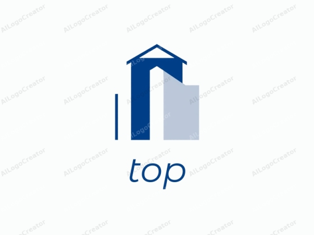 The image is a simple, abstract logo featuring minimalist design elements. It consists of two geometric shapes: a triangular roof and a rectangular structure. Both elements are outlined in a deep blue color. The triangular roof occupies the upper portion of the image,