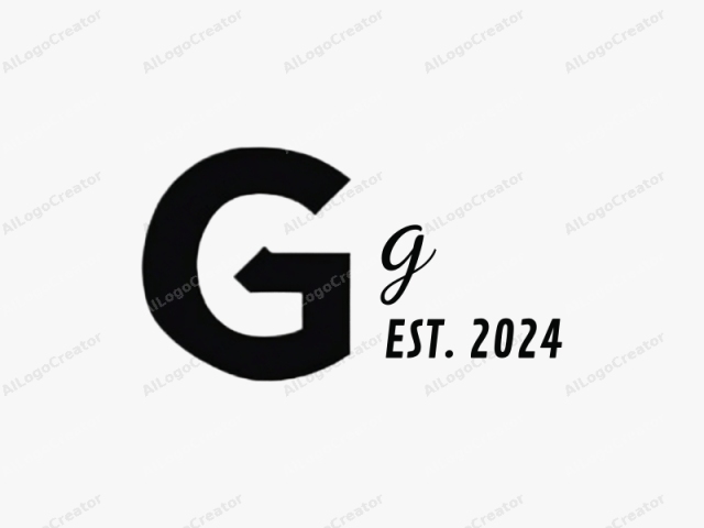 The image is a minimalist black logo on a white background. The logo consists of a bold, sans-serif font, with the letter "G" standing out prominently in the center of the composition. The "G" has a thick, heavy stroke