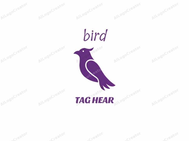 Dies ist ein stilisiertes, minimalistisches Logo, das einen Vogel im Profil darstellt. Das Design ist vollständig in einem tiefvioletten Farbton auf einem strahlend weißen Hintergrund ausgeführt. Die Form des Vogels ist glatt und stromlinienförmig, ohne komplizierte Details, was ihm ein