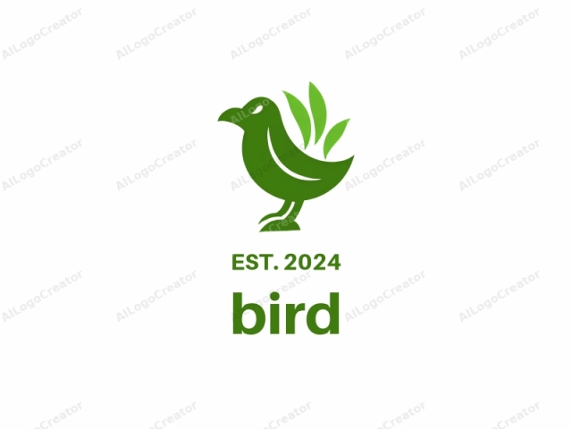 Dies ist ein einfaches, minimalistisches Logo, das einen stilisierten grünen Vogel mit einem glatten, modernen Design zeigt. Der Vogel ist leicht nach links gerichtet und zentral auf einem strahlend weißen Hintergrund positioniert. Der Körper des Vogels ist in einem einheitlichen, soliden Grünton gehalten.