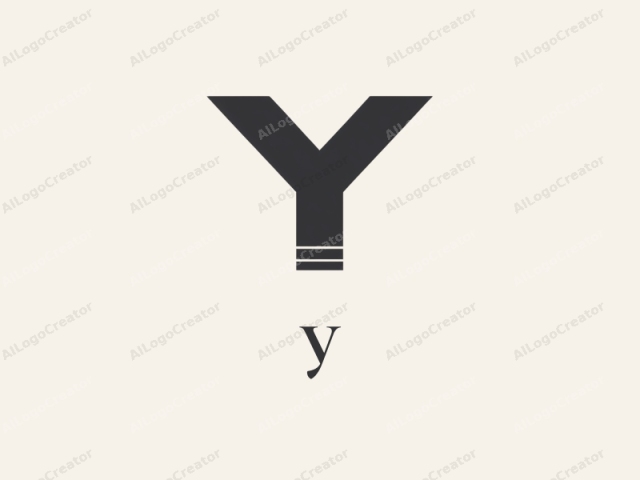 Este logo es de diseño minimalista y moderno. Presenta una forma grande, audaz y geométrica en forma de la letra "Y". La "Y" se representa en negro sólido con bordes limpios y definidos sobre un fondo beige liso, lo que