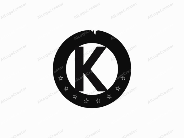 Este es un logo minimalista que presenta una "K" en mayúscula y audaz en negro sobre un fondo blanco intenso. La "K" está centrada y ocupa una parte sustancial de la imagen, destacándose vívidamente contra el fondo liso. El diseño es limpio