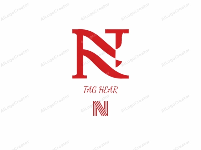 Esta imagen es una representación digital de un logotipo que presenta una letra "N" y "J" estilizada y audaz. El logotipo está compuesto principalmente por dos caracteres rojos distintos sobre un fondo blanco liso. La letra "N" está diseñada con un flujo