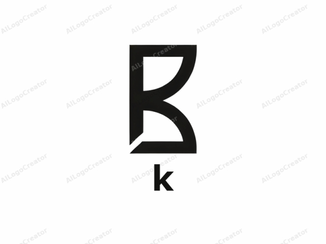 La imagen es un logotipo minimalista en blanco y negro que consiste en una forma geométrica estilizada y audaz. El diseño presenta una letra mayúscula 'B' con un giro moderno y distintivo. La 'B' está compuesta por dos formas audaces que se intersectan,