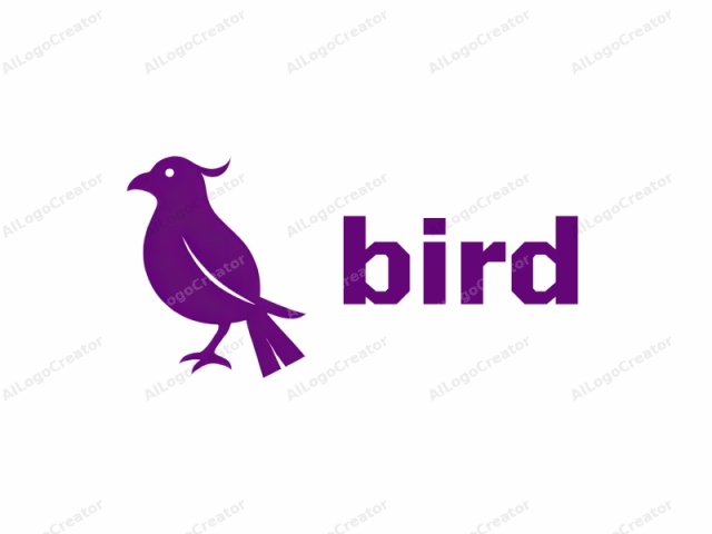 Dies ist eine minimalistische Logo-Illustration eines stilisierten Vogels in Lila. Der Vogel wird in einem schlanken, modernen Design mit klaren Linien und einem flachen, monochromen Farbschema dargestellt. Der Vogel steht im Profil, nach links gerichtet, mit