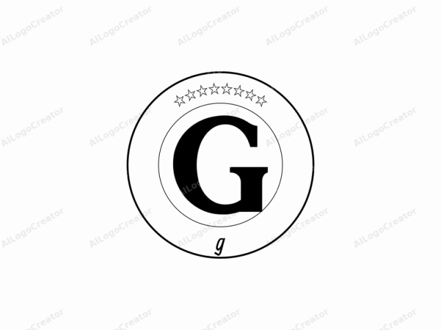 The image is a minimalist logo featuring a capital letter "G" rendered in bold, black, sans-serif typeface. The letter "G" occupies the central position on a plain, white background. The font style is clean and modern, with