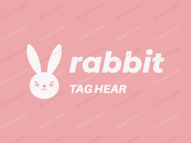 This image features a minimalist, stylized illustration of a white bunny against a solid pink background. The bunny is centered and has a simple, cartoonish appearance with clean lines and flat colors. It has large, upright ears that extend vertically, giving