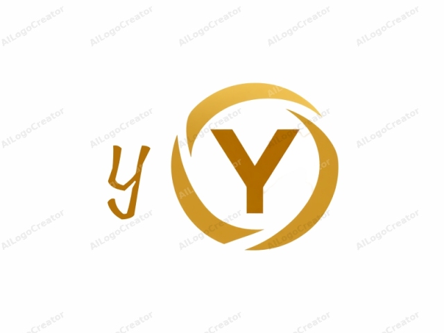 un diseño gráfico estilizado que presenta un emblema. El emblema consiste en una letra mayúscula "Y" grande y audaz en un rico tono dorado, posicionada centralmente sobre un fondo blanco liso. A los lados de la "Y", a ambos lados, hay elementos suaves