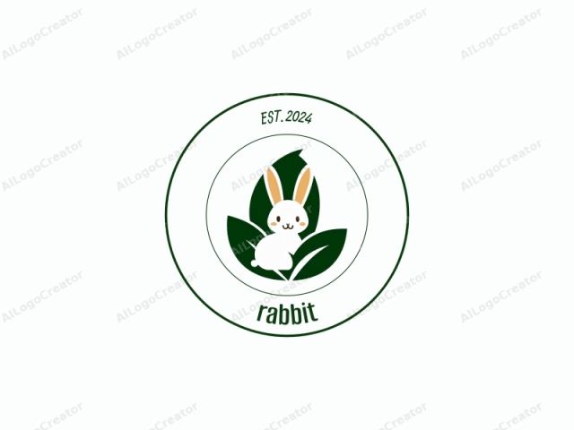 The logo is a simplified, stylized design featuring a cute white rabbit sitting amidst green, leaf-shaped elements. The rabbit has a small, triangular head with large, upright ears, and its body is rounded with a tiny tail at the bottom.