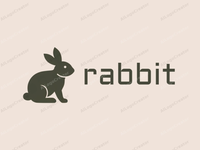 This image is a minimalist, silhouette logo of a rabbit in profile view, facing to the right. The rabbit is depicted in a solid, dark green color against a plain, off-white background, creating a high contrast that emphasizes the shape's clean