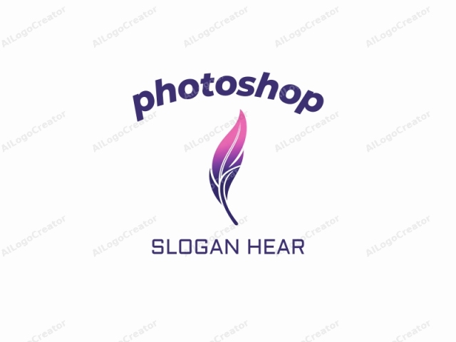 a stylized feather. The feather is depicted in a minimalist, abstract, and modern style. It is composed of clean, bold lines and gradients. The feather's shaft and lower portion are rendered in a deep purple, while the upper section,