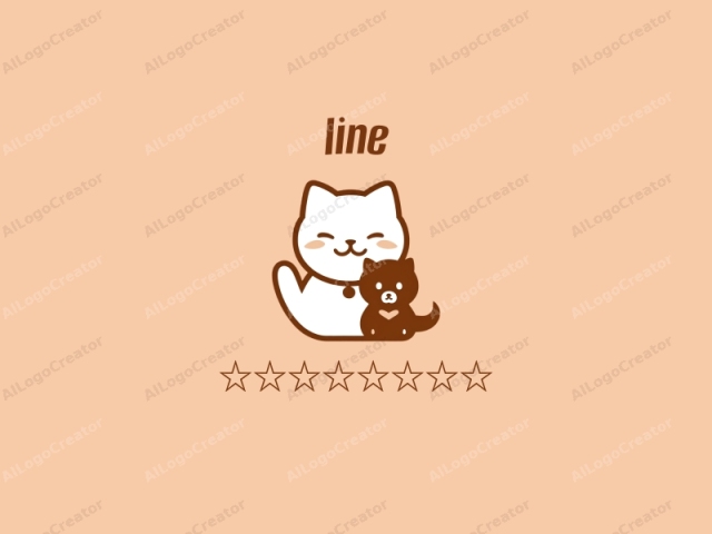 อธิบายพื้นผิว, สี, และสไตล์ของภาพ โลโก้เป็นภาพวาดดิจิทัลในสไตล์มินิมอลลิสต์, แบน, และน่ารัก, มีแมวการ์ตูนสองตัว แมวตัวใหญ่ทางด้านซ้ายถูกวาดด้วยสีขาวเรียบและทึบ
