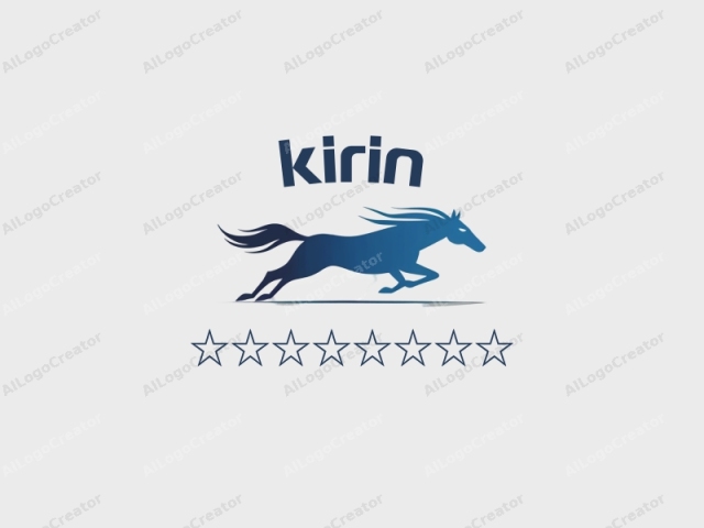 The logo is a minimalist, abstract depiction of a horse in mid-gallop. The artwork employs a flat design style with a limited color palette. The horse is rendered in a deep blue gradient, transitioning from a dark blue at the top of