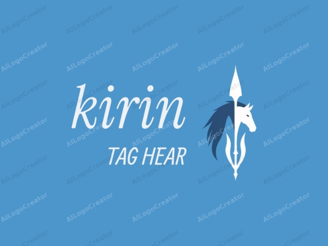 a stylized horse and spear against a blue background. The horse is portrayed in a minimalist, graphic art style, with the body split vertically into two halves. The right side of the horse, facing forward, is in a solid white, while