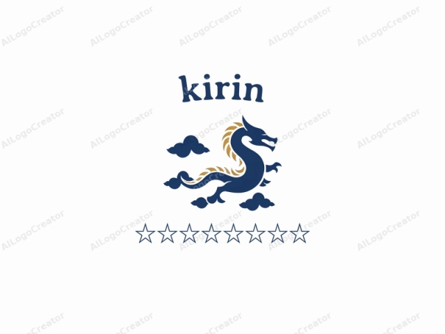 a stylized, mythical dragon. The dragon, rendered in a minimalist and abstract manner, occupies the central portion of the image. Its body is depicted in a deep navy blue hue, symbolizing strength and power. The dragon has a sleek and