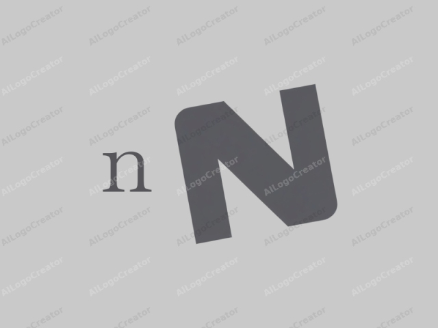 La imagen presenta un diseño de logotipo minimalista. El objeto central es una "n" minúscula escrita en negrita, con una fuente sans-serif, representada en un color gris oscuro sobre un fondo gris claro. Las letras tienen una apariencia geométrica limpia con bordes afilados.