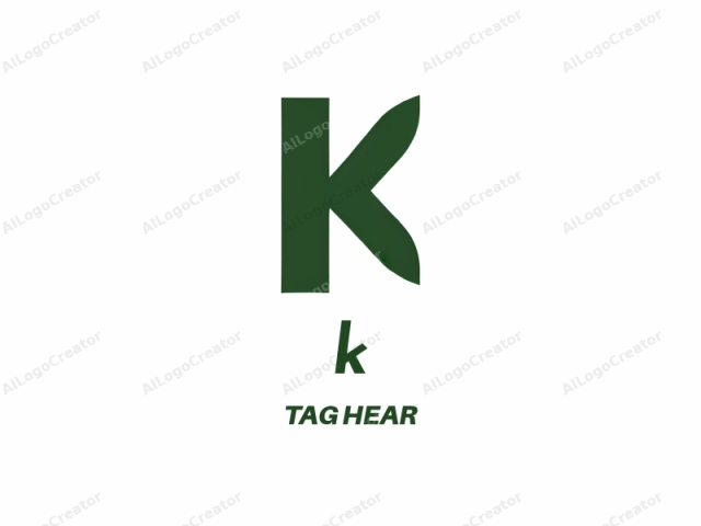 Este logo presenta una letra "K" grande, audaz y en mayúscula en un estilo minimalista. La letra "K" está coloreada en un verde oliva oscuro, que resalta claramente sobre el fondo blanco liso. La letra tiene un acabado suave,