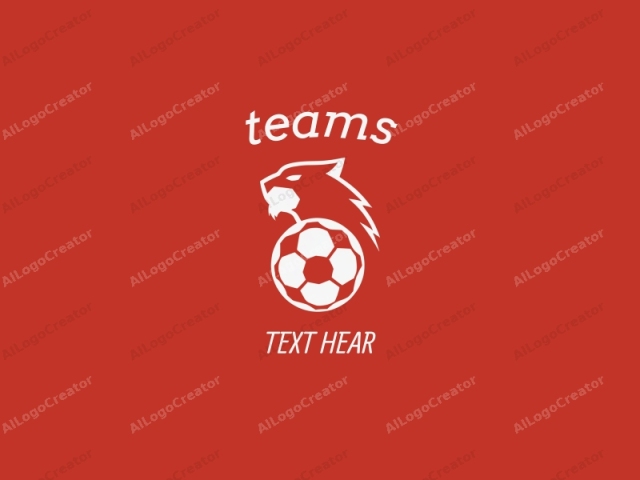 This is a minimalist digital logo featuring a lion and soccer ball, set against a solid red background. The lion's head, facing right, occupies the upper left portion of the image. Its features are sharp and detailed, with a strong, angular