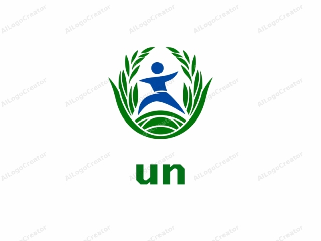 This logo is a stylized graphic design that features a central figure of a person in mid-jump, rendered in vibrant blue. The person's arms are outstretched to the sides, and the legs are bent as if in motion. Surround