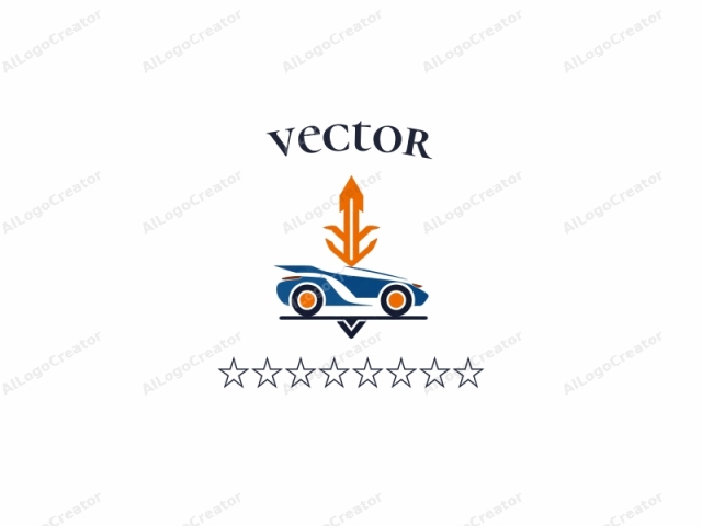 The logo is a simplistic, minimalist vector graphic featuring a stylized, abstract design of a car. The car is depicted in a sleek, modern design, with a blue body and orange wheels. It is positioned horizontally, facing left, with its