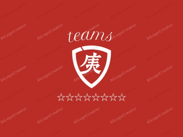 which features a white, stylized, Chinese character (亢) against a solid red background. The character occupies the central part of the image, positioned within a white, triangular emblem that resembles a shield. The character's shape is geometric,