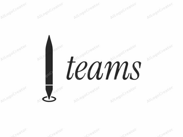 in the form of a stylized black pencil drawing a circle on a white background. The logo is simple and minimalist, consisting of a black, solid, triangular-shaped pencil pointing downwards and drawing a small circle at its tip. The pencil is centered vertically