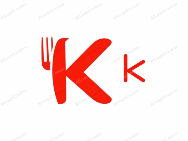 El logotipo es una representación gráfica simple pero impactante de un tenedor. El tenedor se representa en un color rojo brillante y audaz sobre un fondo blanco limpio. El color rojo se aplica de manera uniforme, creando un fuerte impacto visual. El tenedor se muestra en