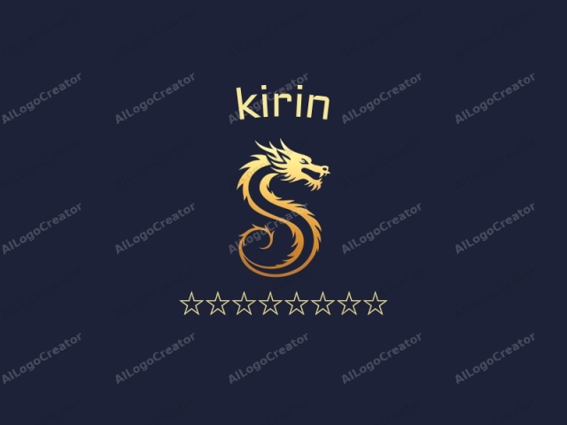 which depicts a stylized golden dragon set against a deep navy blue background. The dragon's body is sleek and sinuous, flowing gracefully in a spiral shape from the base to its head, which is prominently positioned at the top center. The dragon
