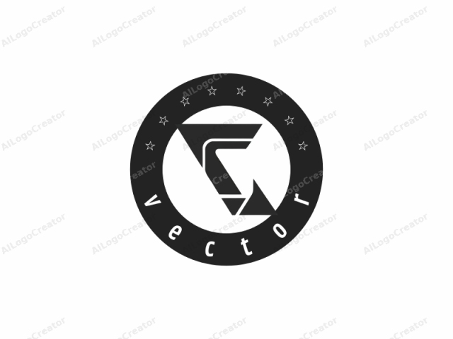 The logo is a simple, minimalist design rendered in a black and white color scheme on a stark white background. It consists of two intersecting geometric shapes: a triangle and a curved, elongated shape that resembles a letter "C" or "