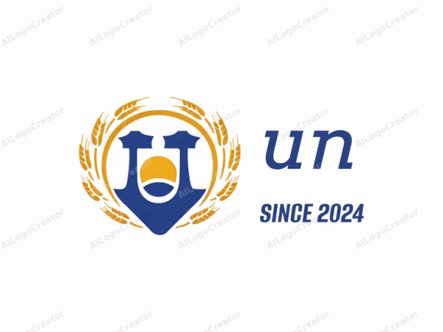 The image is a digitally created logo featuring a symmetrical design. The logo is centered against a plain white background, emphasizing the logo's colors and shapes without any distractions. At the center is a stylized emblem composed of two large blue and white