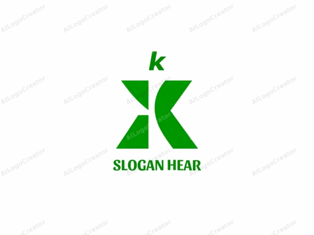 Esta imagen es un logotipo digital minimalista compuesto por una única forma abstracta. El logotipo presenta una "k" minúscula en negrita y verde que ha sido modificada para formar una forma angular similar a una X. El tono verde es vívido y destaca