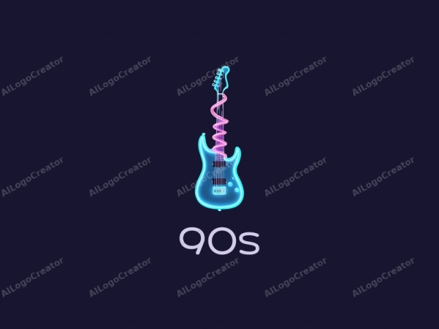 eine lebendige Neon-Gitarre mit einer retro-Kassette umwickelt, auf einem dunklen Hintergrund mit Spritzern von elektrischem Blau und Magenta, die eine dynamische 90er Jahre Logos Aesthetik schaffen. Dieses Design ist perfekt für ein Bandlogo, das die Essenz der Retro-Musikkultur einfängt. Es dient auch als ausgezeichnetes Logo für eine persönliche Marke, die eine einzigartige und unvergessliche Identität zeigt.