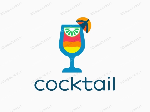 un vaso minimalista lleno de un cóctel colorido, adornado con una rodaja de limón y un paraguas de cóctel, creando un diseño vibrante y llamativo. este logotipo es perfecto para un logotipo de cóctel, que presenta logotipos simplificados que son fáciles de reconocer, y también puede servir como logotipo para un sitio web con su estética moderna y limpia.