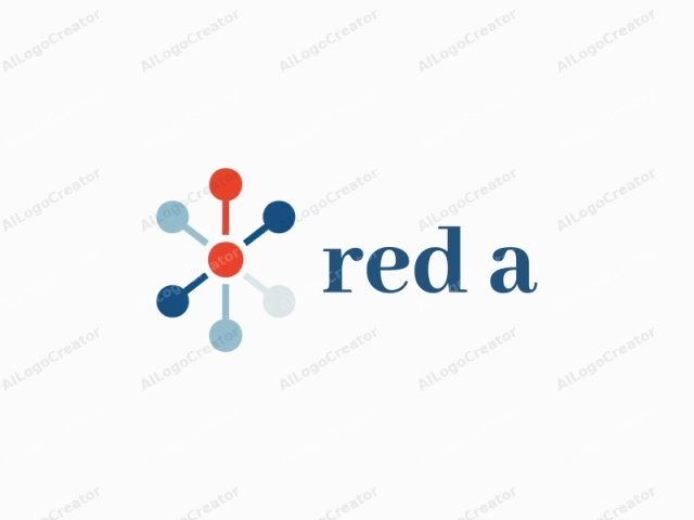 a minimalist abstract design featuring interconnected nodes in a network, with a central red node surrounded by blue and white nodes, creating a striking visual for a red a logo. the abstract logo incorporates fluid lines and shapes, while the logo for networking emphasizes connectivity and modernity.