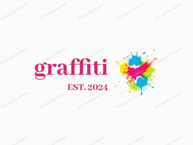 ein abstraktes Graffiti-Stil-Sprühfarbenspritzer in lebendigen Farben auf einem weißen Hintergrund, Graffiti-Logos mit einem abstrakten Logo vermischen, ein einzigartiges und auffälliges Design schaffen, das perfekt für ein Logo für ein Geschäft ist.