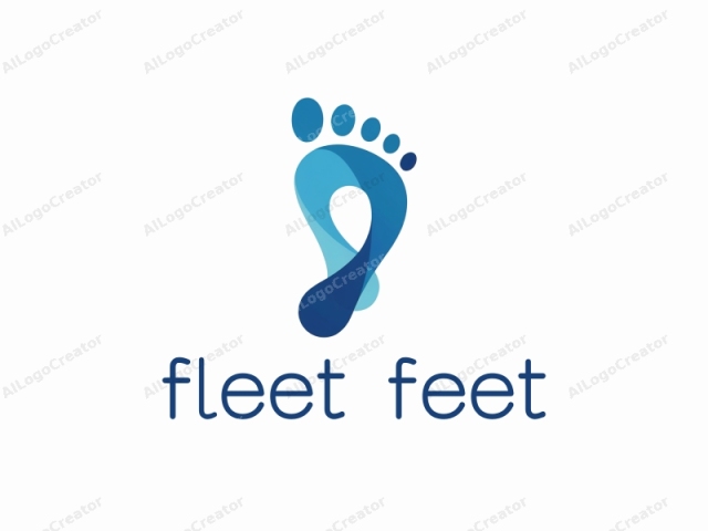 ein minimalistisches abstraktes Design mit verbundenen Fußabdrücken in Blautönen und Weiß, das eine dynamische und flüssige Bewegung schafft und ideal für ein Fleet Feet Logo ist. Die abstrakten Elemente eignen sich perfekt für ein abstraktes Logo, und das saubere, moderne Ästhetik macht es zu einer ausgezeichneten Wahl für ein Logo für Instagram-Profil.