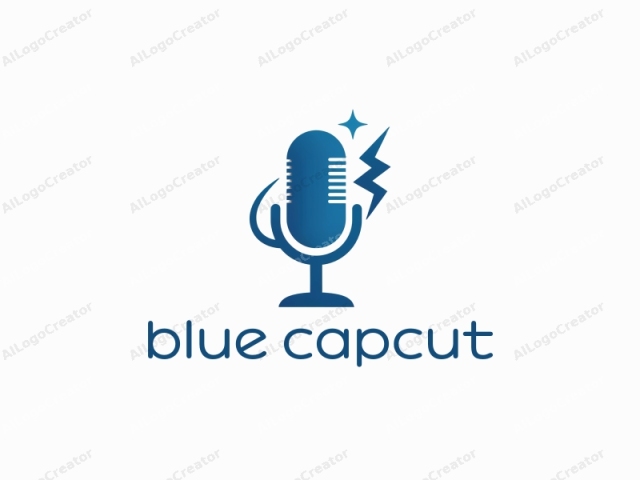 un micrófono azul elegante con un diseño dinámico de rayo, ideal para un logo azul de capcut. La elegancia del micrófono complementa el logo de la banda, mientras que el rayo agrega un toque moderno, haciéndolo perfecto para un logo de canal de YouTube.