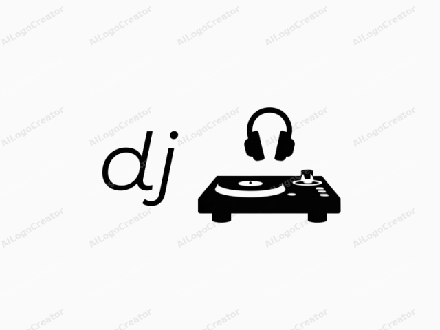 モダンでスリークな背景に映えるスタイリッシュなDJターンテーブルとヘッドフォンのデザイン。トレンディな要素を取り入れた動的なDJロゴを作成。ファッションロゴとして理想的で、ターンテーブルとヘッドフォンが中央にあることでブログの完璧なロゴとして際立つ。