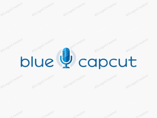 un micrófono azul elegante con un diseño minimalista, rodeado de acentos suaves blancos y grises claro, lo que lo hace perfecto para un logo capcut azul. La forma elegante del micrófono es ideal para un logo de banda, mientras que su simplicidad se adapta bien a un logo para canal de YouTube.