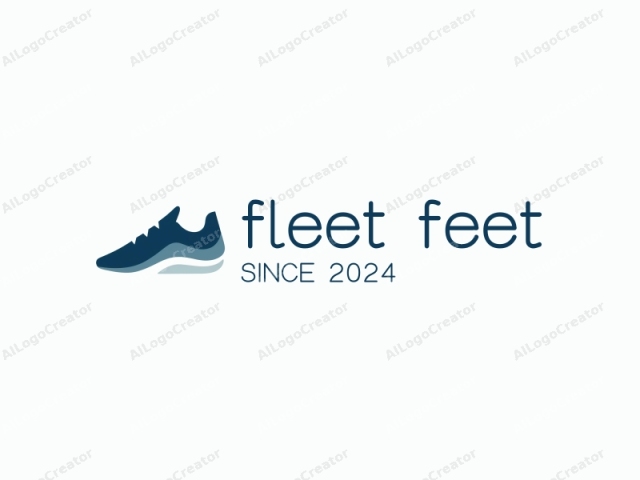 ein minimalistisches Design mit einem Paar stilvoller Laufschuhe mit einem subtilen Farbverlauf von Blau zu Weiß, ideal für ein Fleet Feet-Logo. Die sauberen Linien und der sanfte Farbübergang machen es perfekt für vereinfachte Logos, während die elegante Einfachheit ideal für Logo-Tags für Kleidung ist.