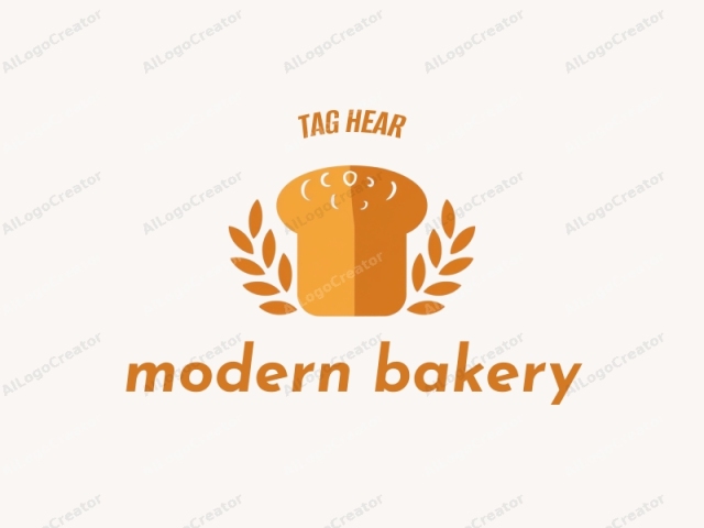 ein modernes Bäckerlogo, das einen handgemachten Brotlaib mit goldener Kruste zeigt, umgeben von Weizenähren und Elementen eines handgemachten Logos. Dieses Design ist perfekt für ein Logo für ein Lebensmittelgeschäft, das die handwerkliche Qualität und Frische der Angebote des Bäckers betont.