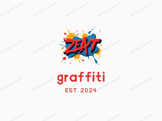 ein lebendiges abstraktes Graffiti-Muster mit Spritzern von Rot, Blau und Gelb auf einem weißen Hintergrund, nahtlos in ein dynamisches Graffiti-Logos-Design übergehend. Das abstrakte Logo zeichnet sich durch starke Linien und Formen aus, was es zu einer idealen Wahl für Logos für YouTube macht.