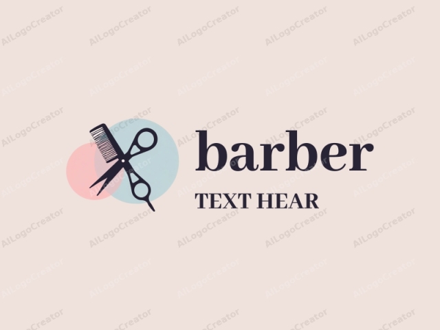 ein minimalistisches abstraktes Design, das ein Paar Schere und Kamm zeigt, beide in einem schlanken, modernen Stil, vor einem Hintergrund aus weichen Pastellfarben. Perfekt für Barbier-Logos, dieses Design funktioniert auch gut als abstraktes Logo und kann als Logo-Tags für Kleidung verwendet werden.