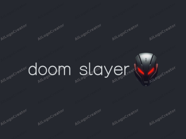 ein schlanker, futuristischer Helm mit leuchtend roten Augen, vor einem dunklen metallischen Hintergrund, symbolisiert Stärke und Widerstandskraft. Dieses Design ist perfekt für ein Doom Slayer Logo, das die Essenz eines Bandlogos einfängt, und kann auch für ein Logo für ein Lebensmittelgeschäft angepasst werden, das Stärke und Haltbarkeit verkörpert.